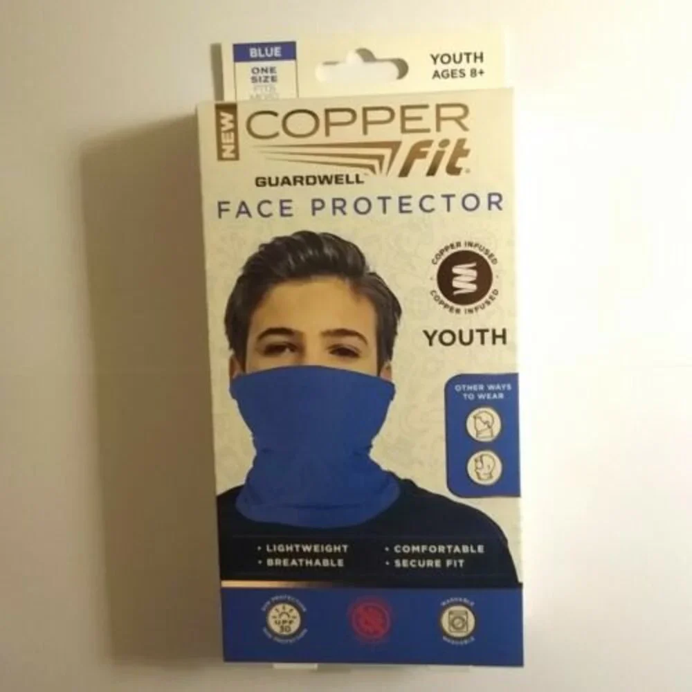 Copper Fit Guardwell Face Protector Breathable Secure Mask Blue Youth 8+